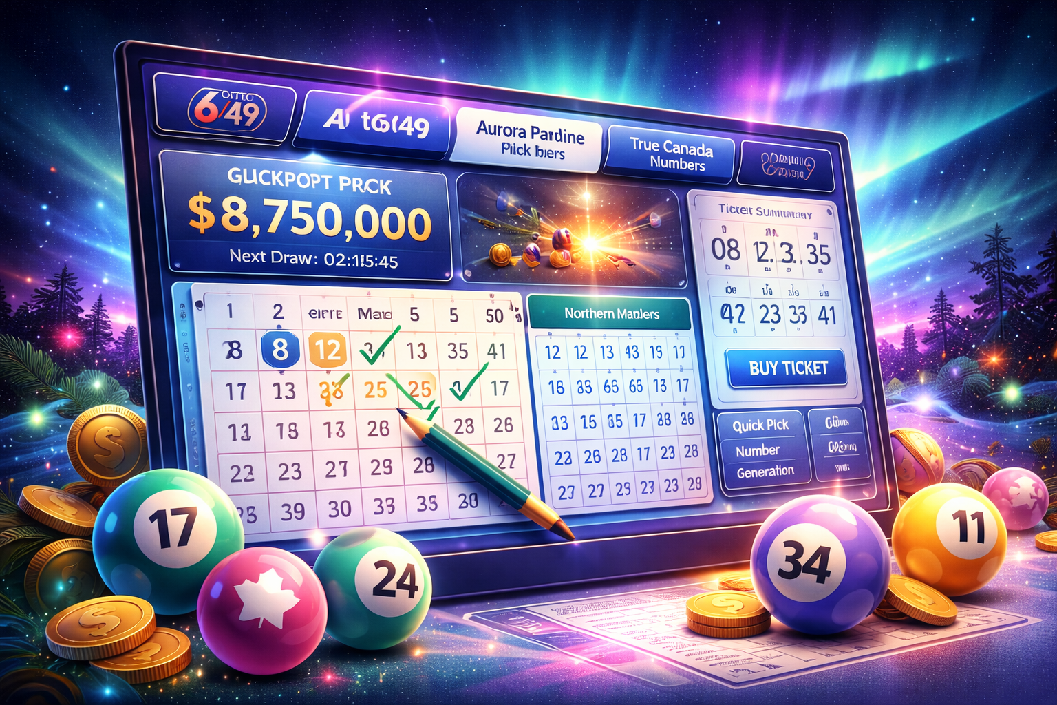 Aurora borealis dancing across Canadian sky for Aurora Pick Line draw